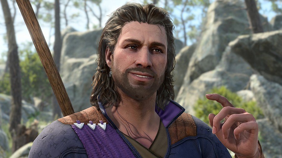 The daddy wizard Gale from Baldur's Gate 3 smiles.
